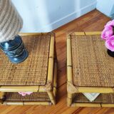 Pair of rattan end table bedside tables