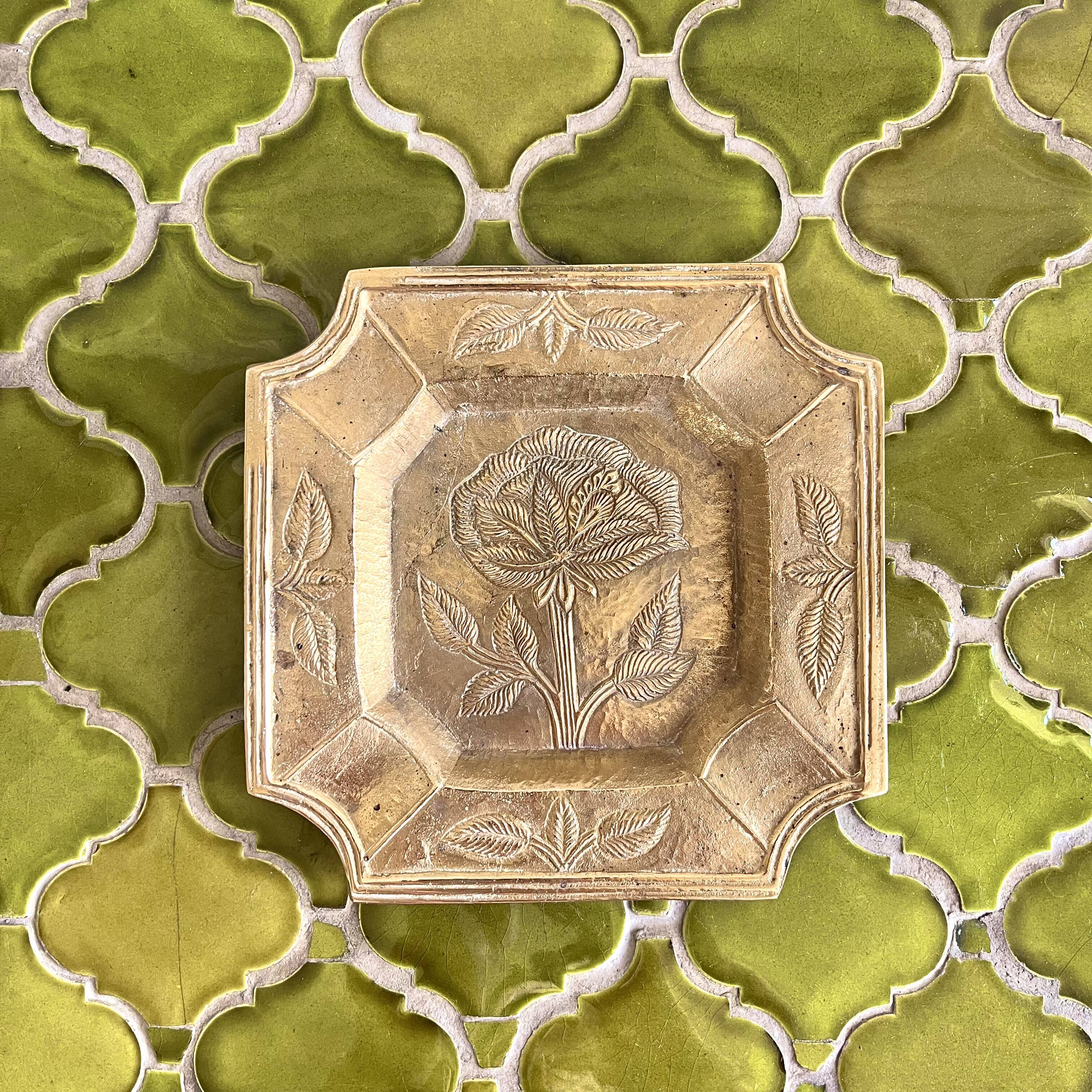 Vintage engraved brass ashtray