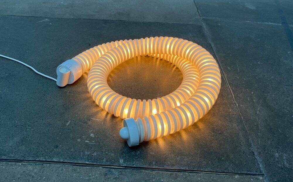 Snake floor lamp Boalum postmodern space age model by Livio Castiglioni and Gianfranco Frattini for Artemide, 1970s.