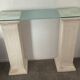 Console vintage en travertin, bois et verre