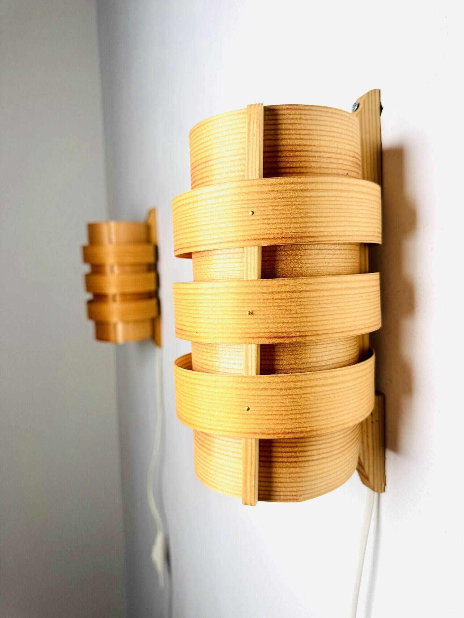Set Of Curved Pine Veneer Wall Lamps By Hans-Agne Jakobsson For Markaryd, Sweden 1960S