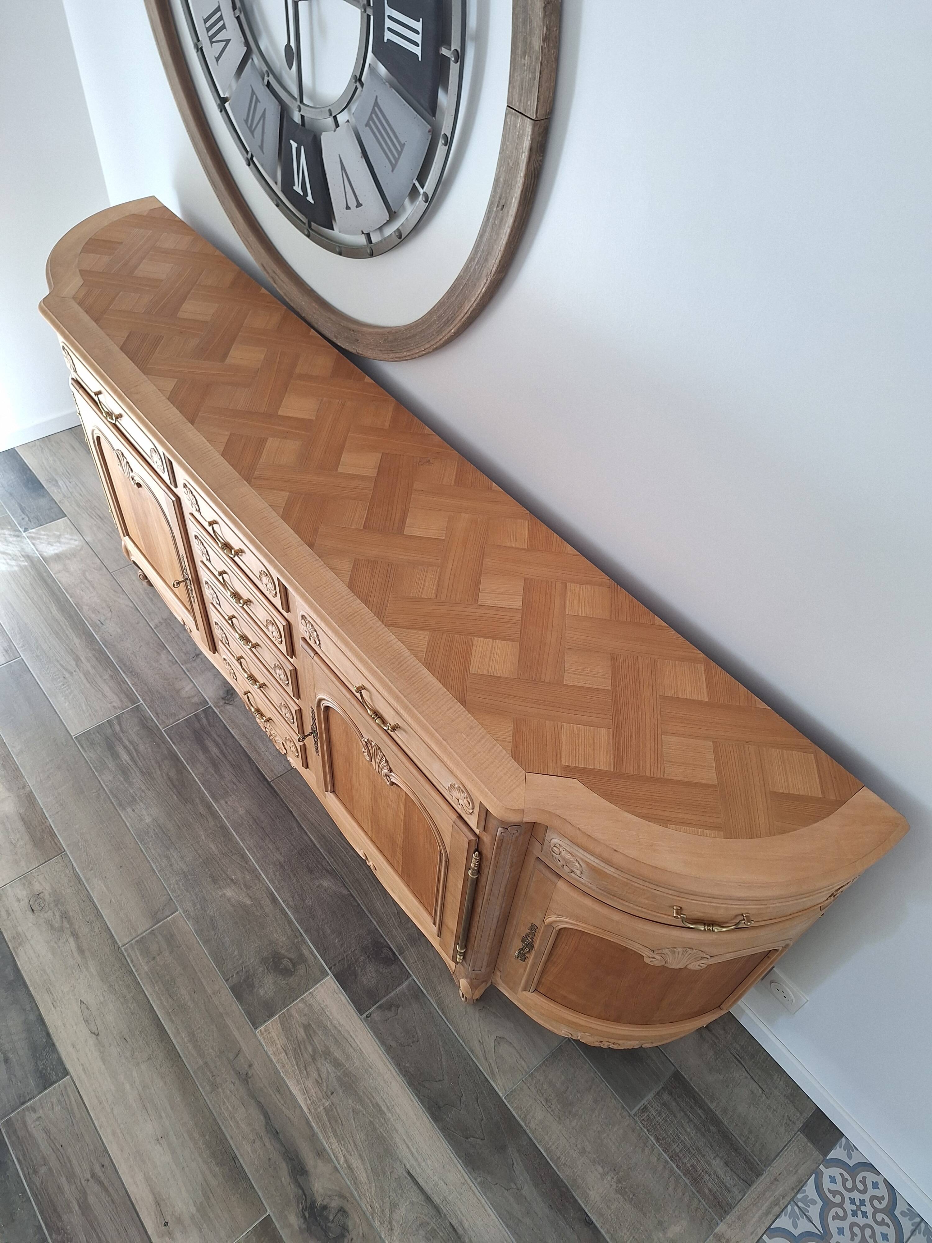 Low buffet in solid cherry wood renovated – Louis XV style – 250 cm