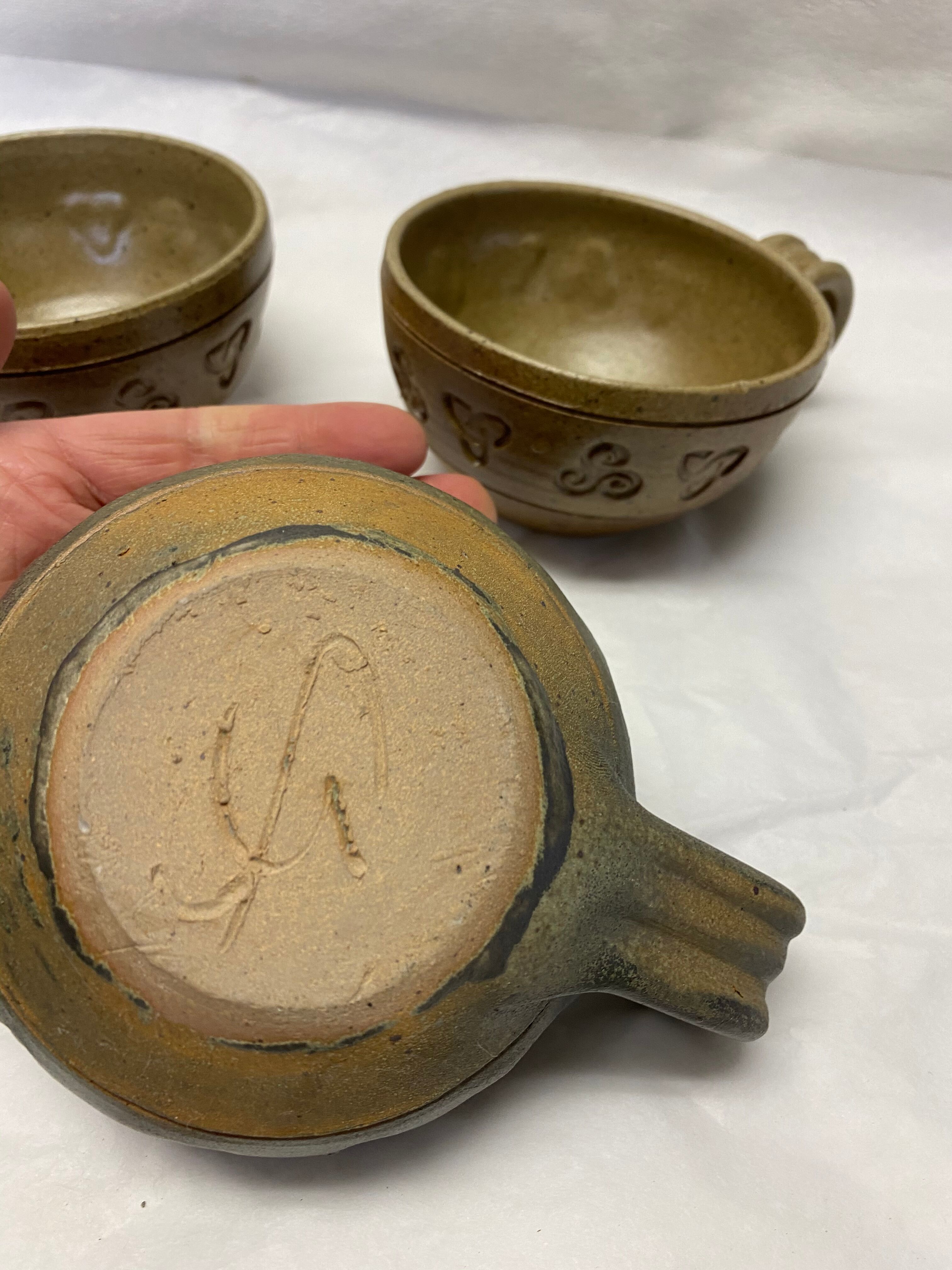 Set of 3 cups signed sandstone bowls