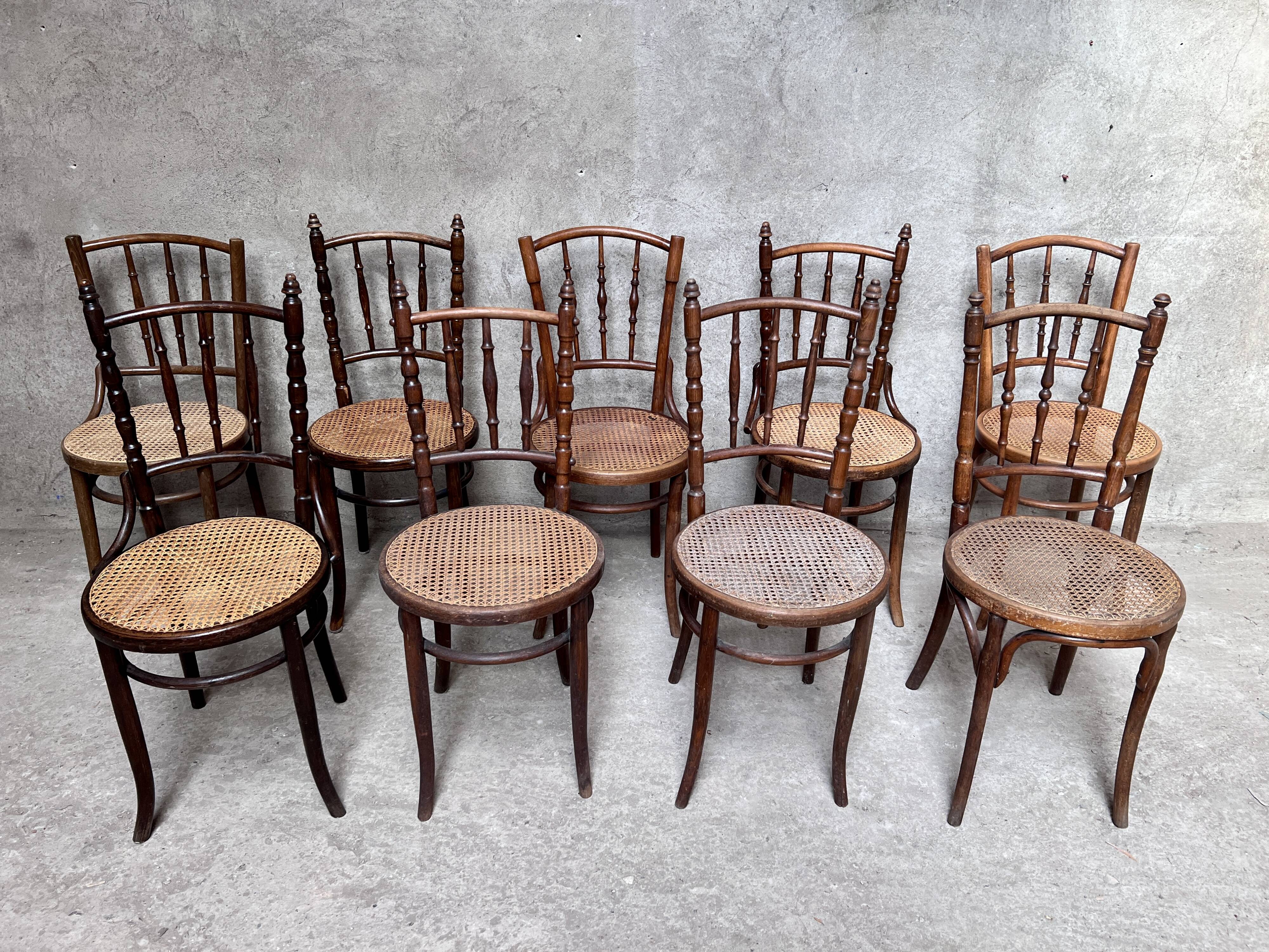Series of 7 old bar cane cane bistro chairs