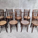 Series of 7 old bar cane cane bistro chairs