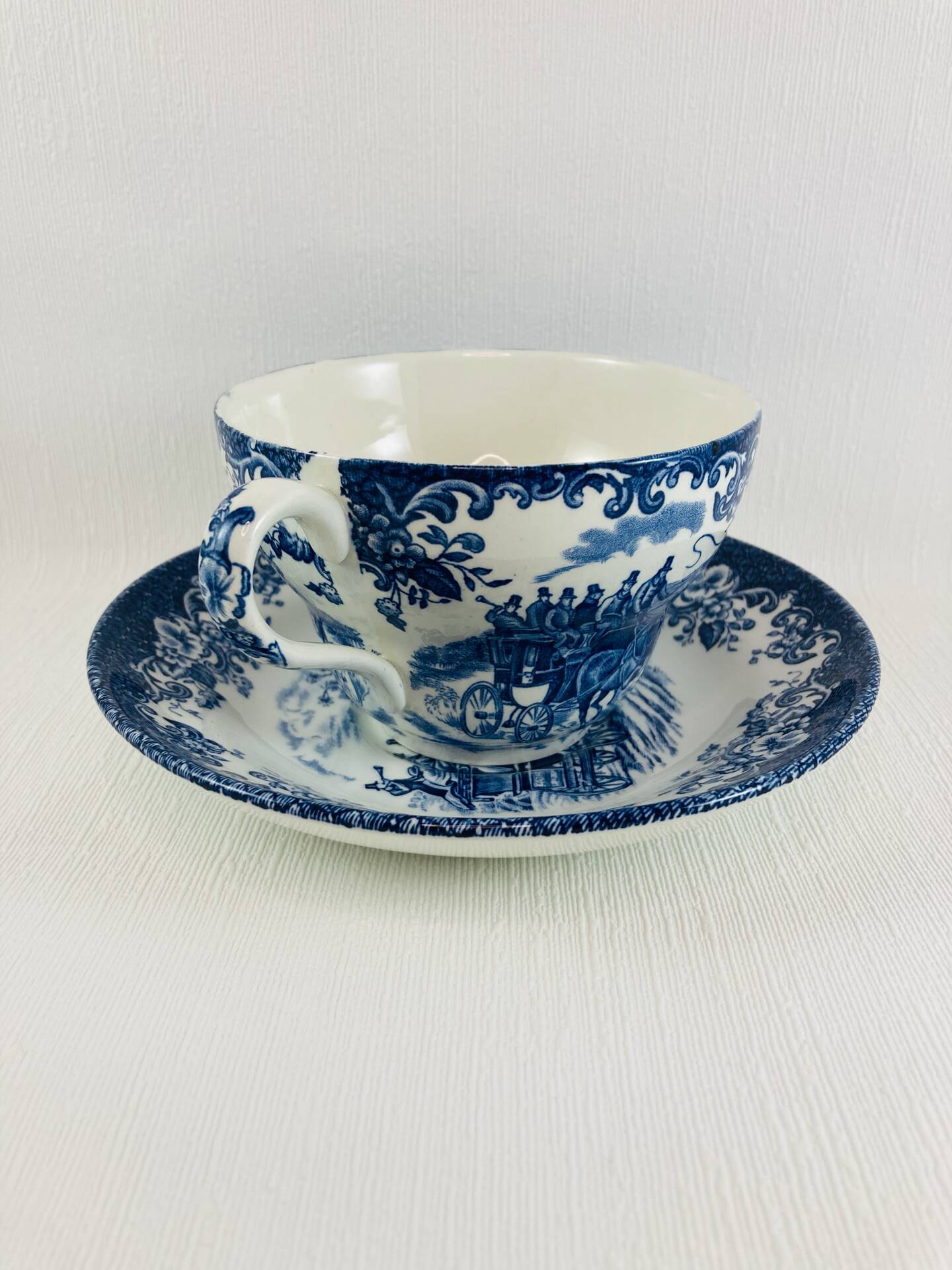 Breakfast Cup and Saucer Coaching Scenes Blue by Johnson Bros