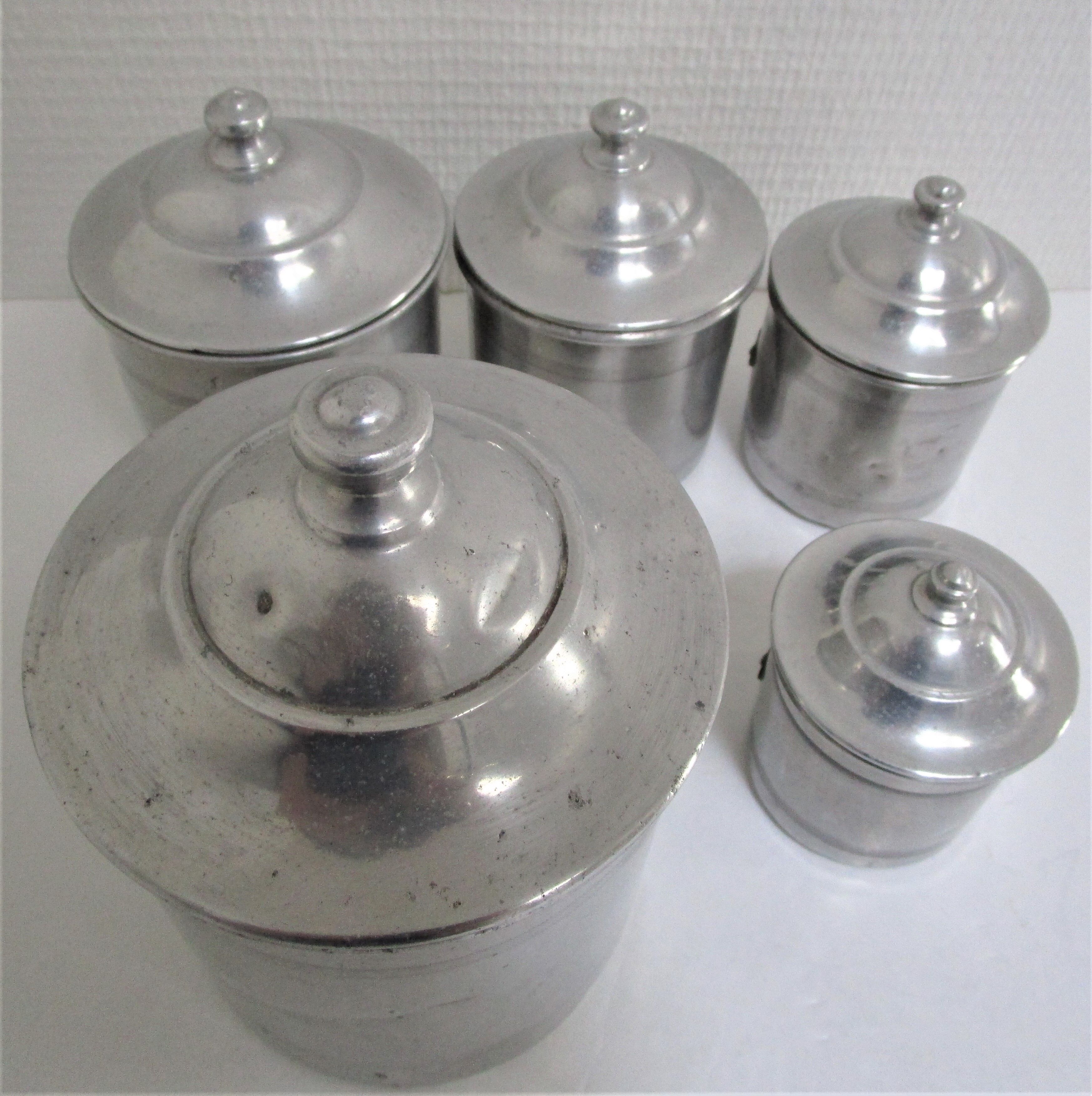 Aluminium metal spice pots 1940 series copper labels of 5