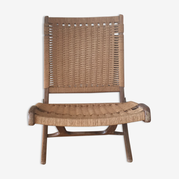 Folding teak and rope armchair