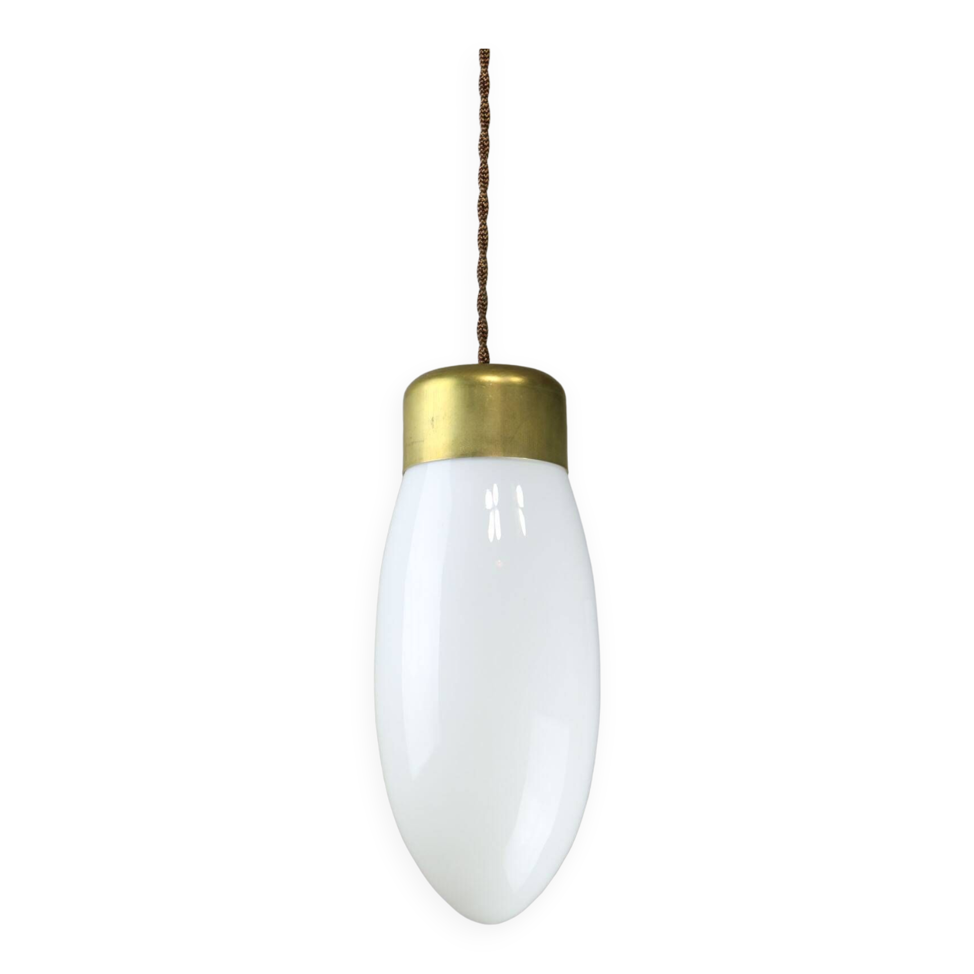 Mid-century Italian Brass and Opaline Glass Pendant Lamp