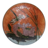 Enamelled brass compote with dragonfly decoration.