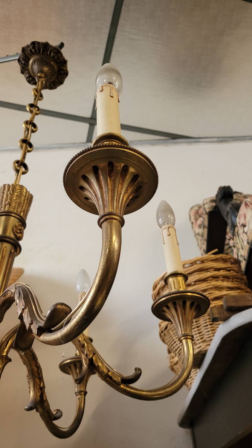 Louis xvi style gilt bronze chandelier - 6 lights