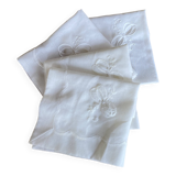 4 serviettes mousseline blanche brodées
