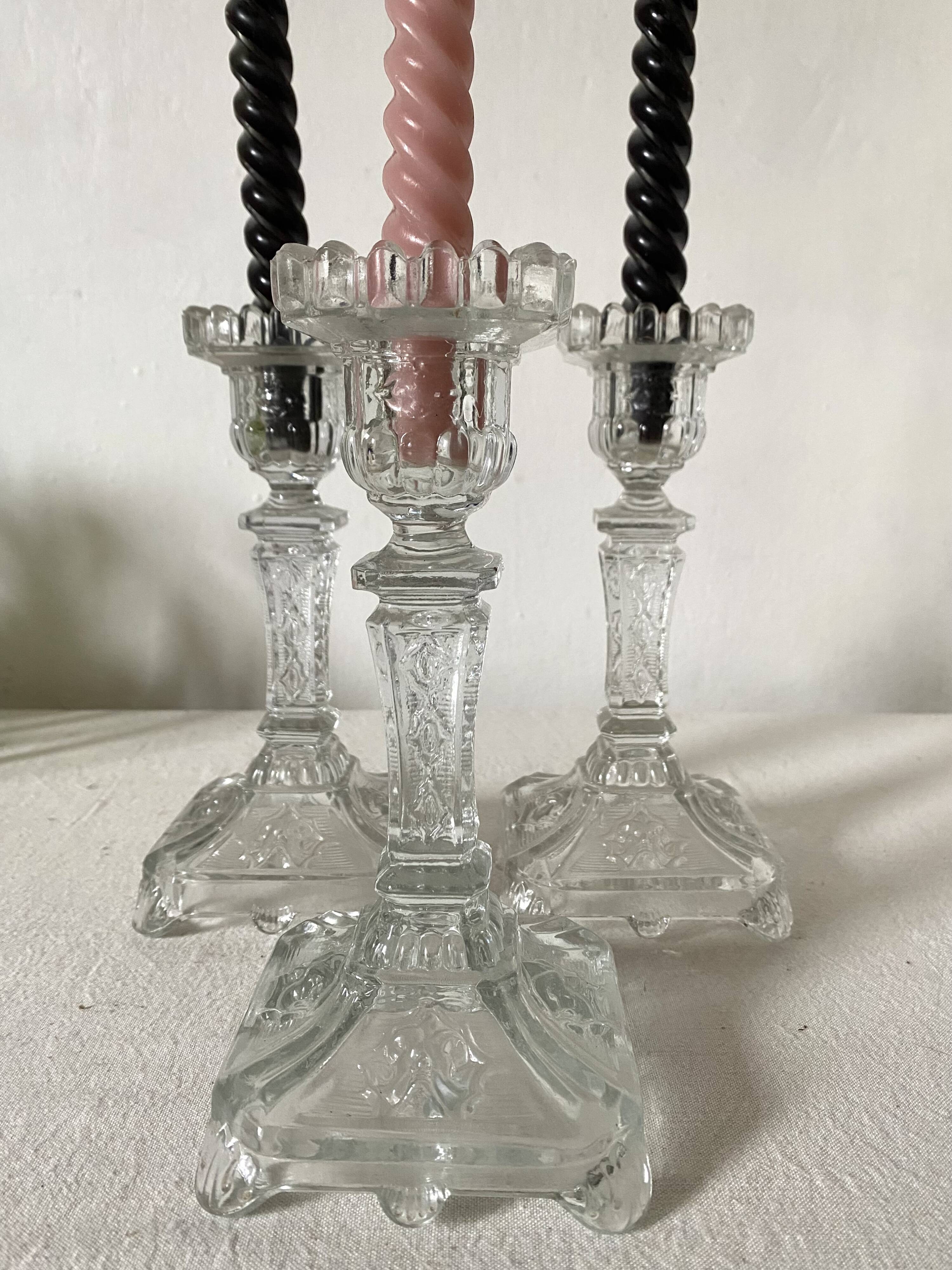 Molded glass candle holders X3