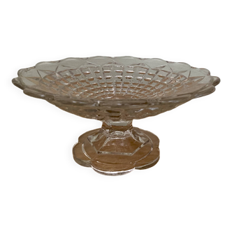 Vintage chiseled glass fruit bowl or footed plate
