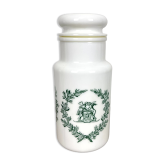 Apothecary style jar with opaline cap made in Italy 70's