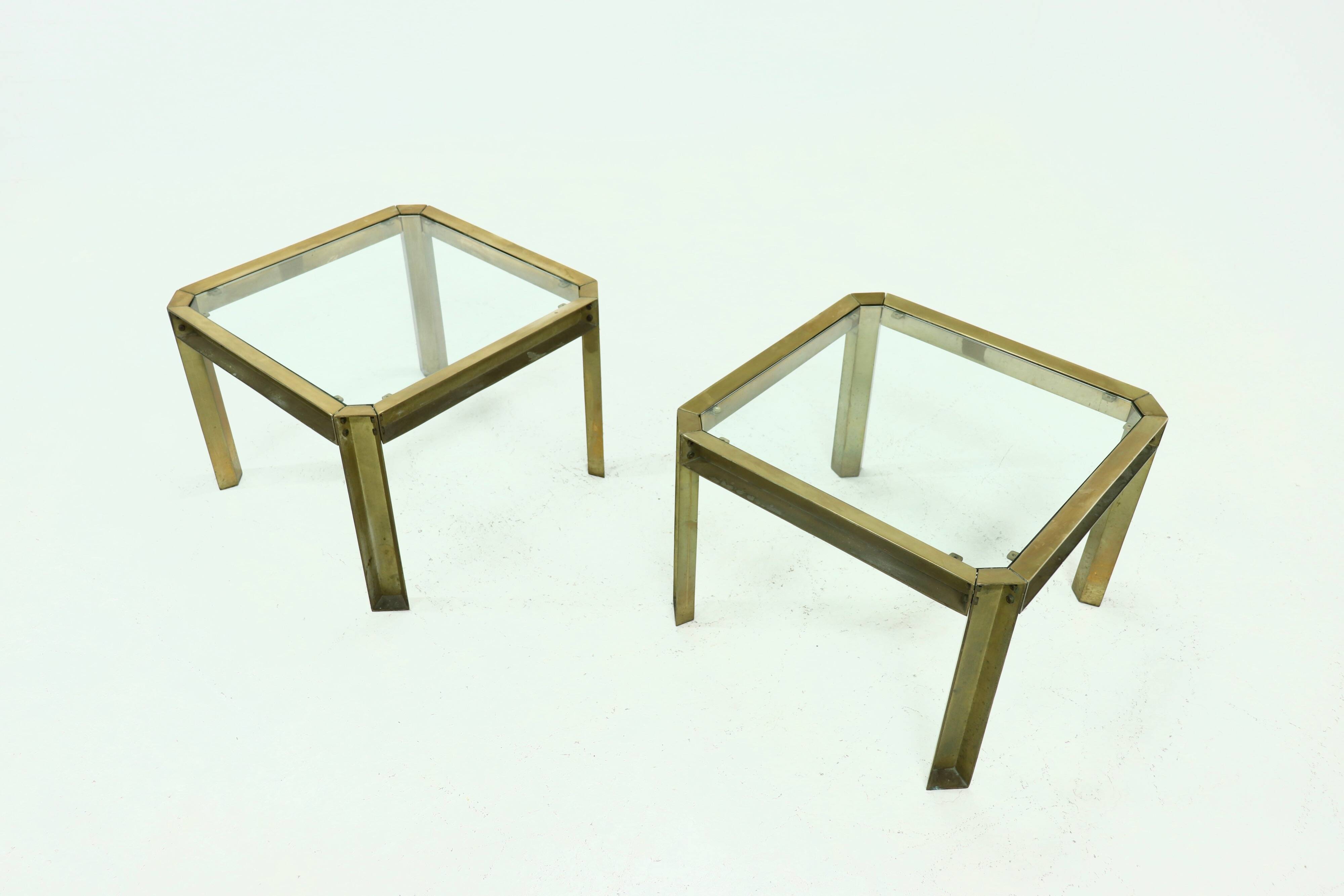 Set Model T09 Brass and Glass Side or Coffee Tables by Peter Ghyczy 1970s