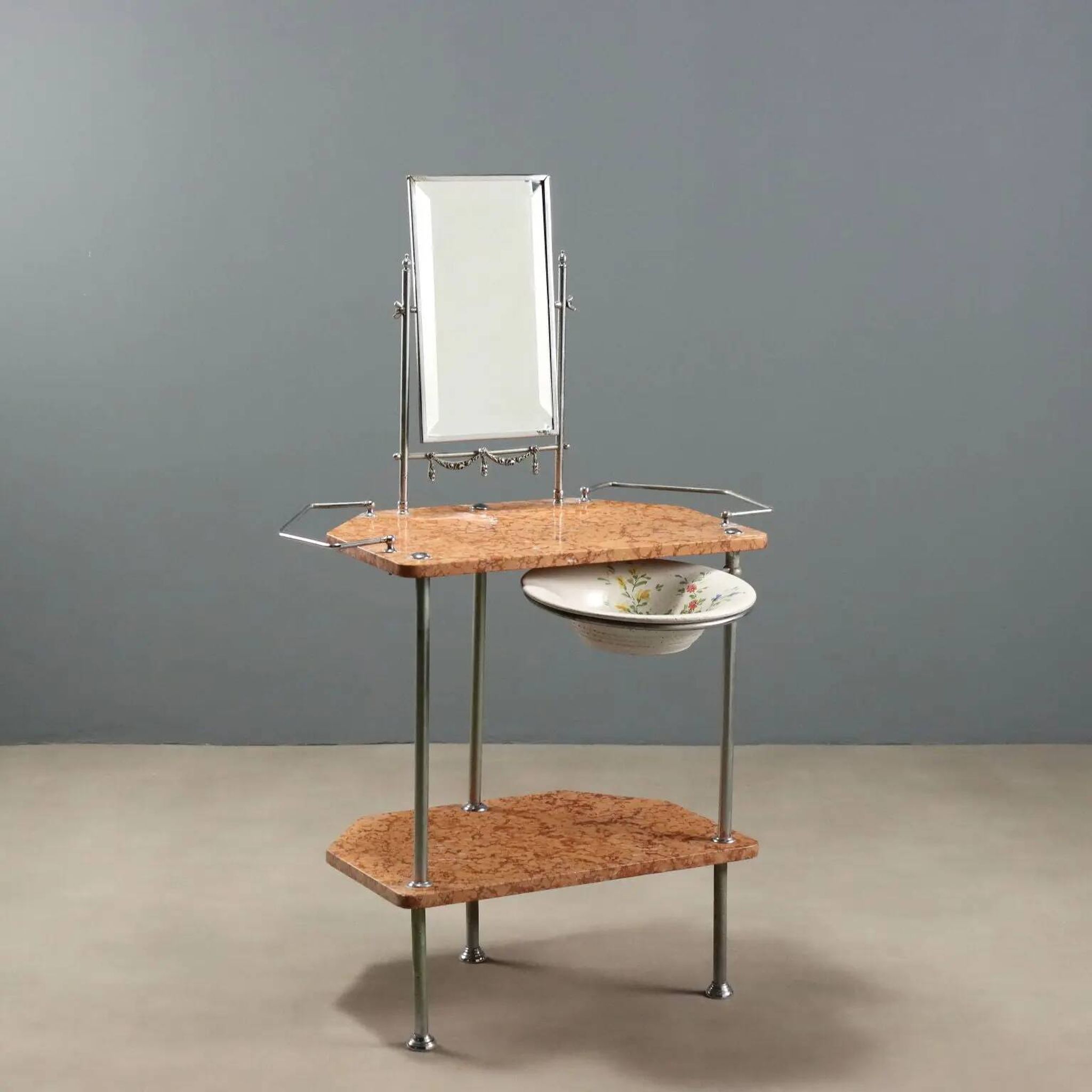 Coiffeuse ancienne en métal et marbre avec miroir, Italie, XXe siècle