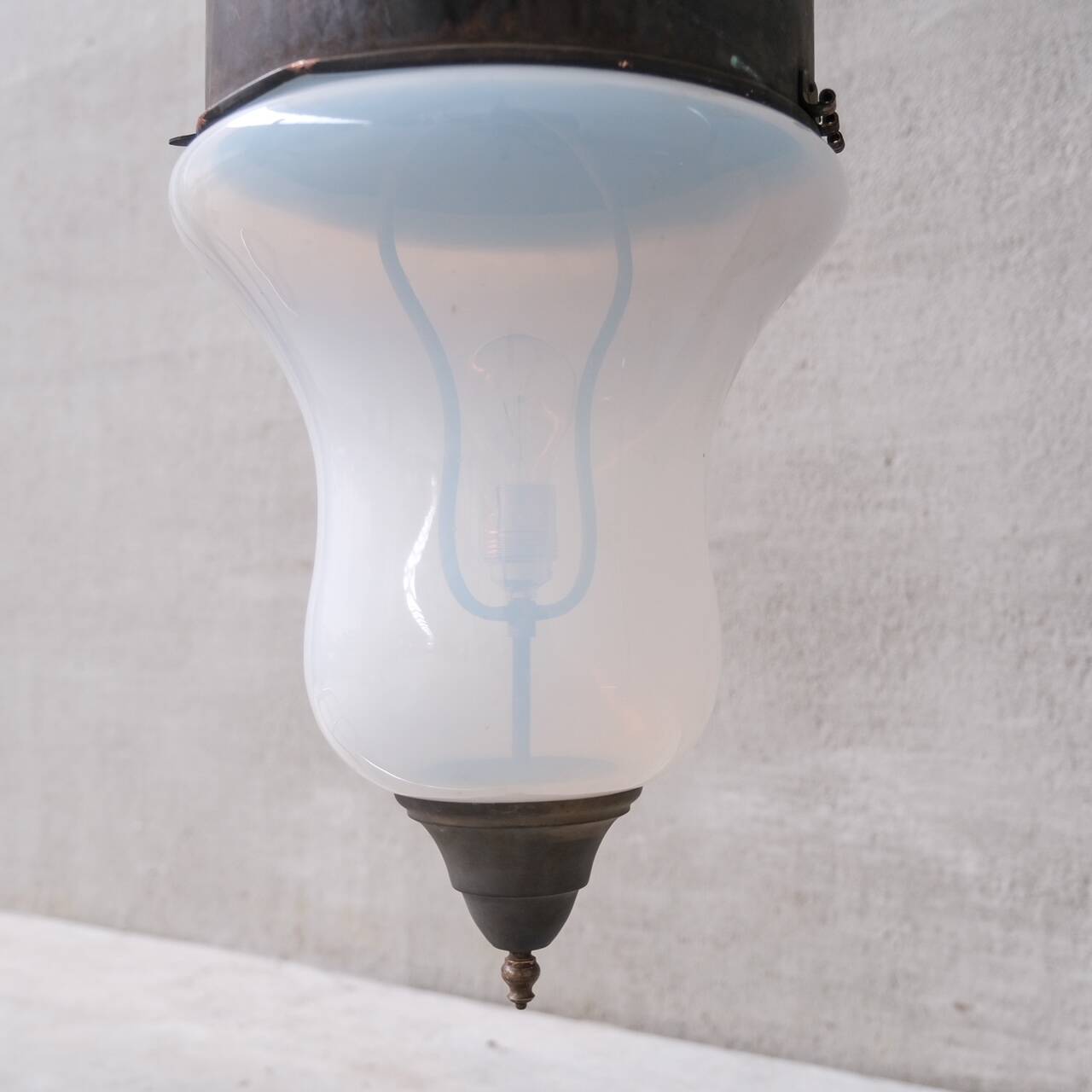 Antique xxl metal and glass pendant light