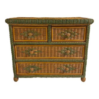 Wicker and wood chest of drawers