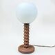 Wooden lamp in wabi-sabi brutalist style by Charles Dudouyt with white opaline.