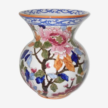 Gien earthenware vase, ancient, peony decoration