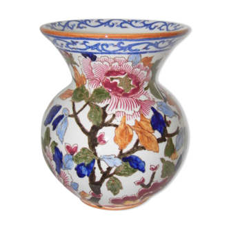 Gien earthenware vase, ancient, peony decoration