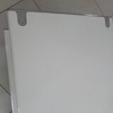 "Space Age" coffee table in white lacquered steel. Double tops. France, Circa