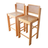Ensemble de 2 tabourets de bar vintage italiens en rotin