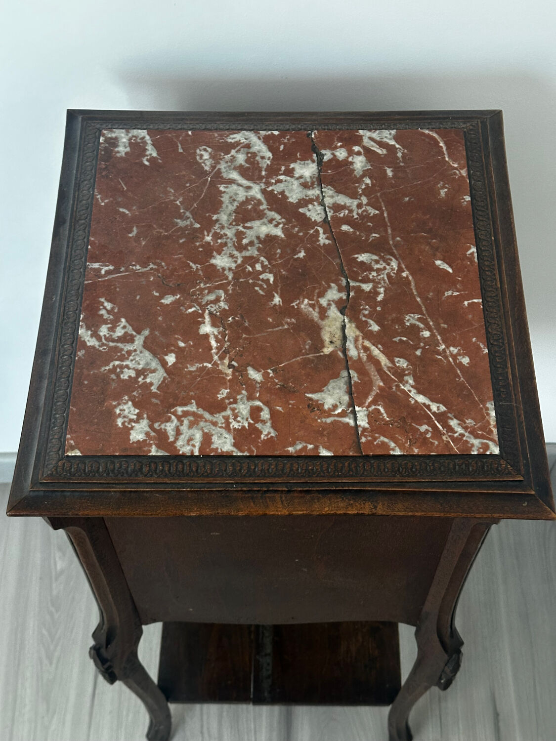 Nightstand / occasional table, late 19th century, wood and marble.