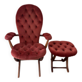 Fauteuil vintage réglable et son ottoman
