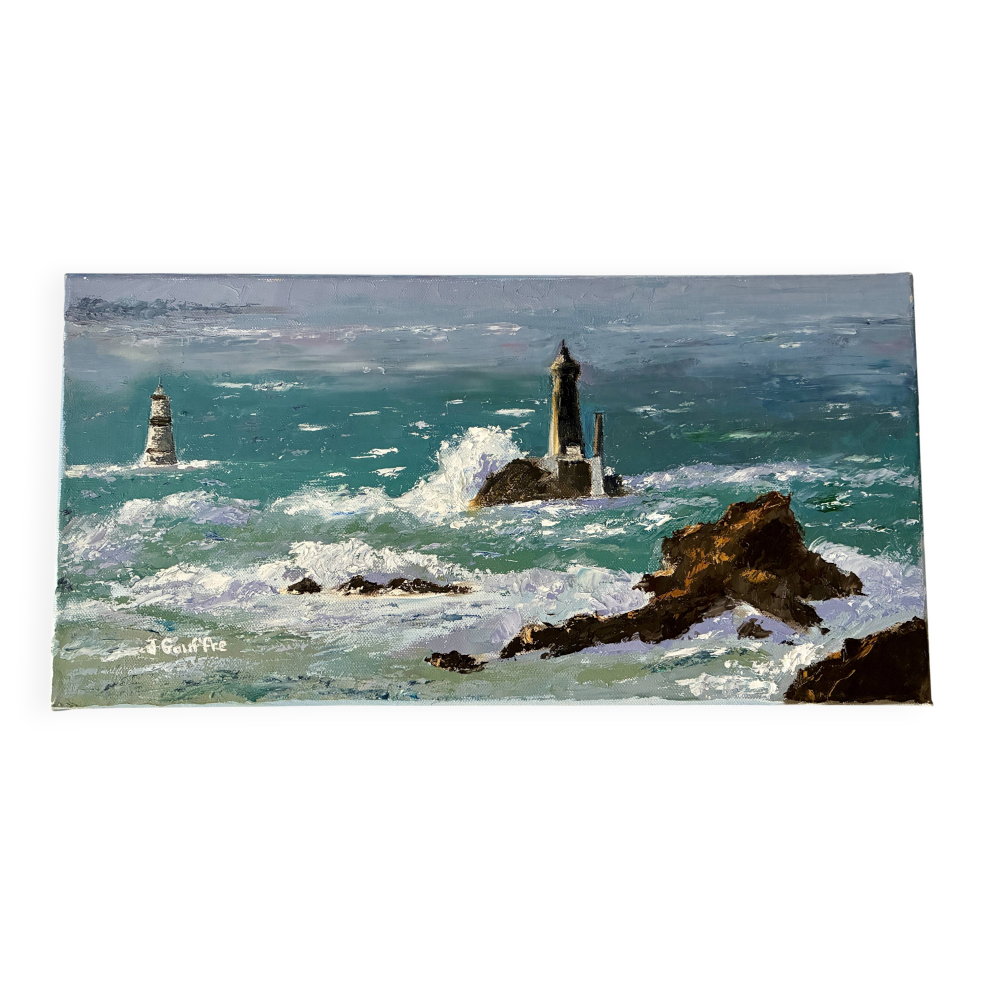 Oil painting on canvas Lighthouse Raz de Sein