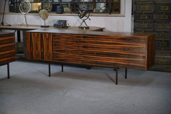Designer sideboard in Gabonese ebony, 1 door, 12 drawers, 1960s