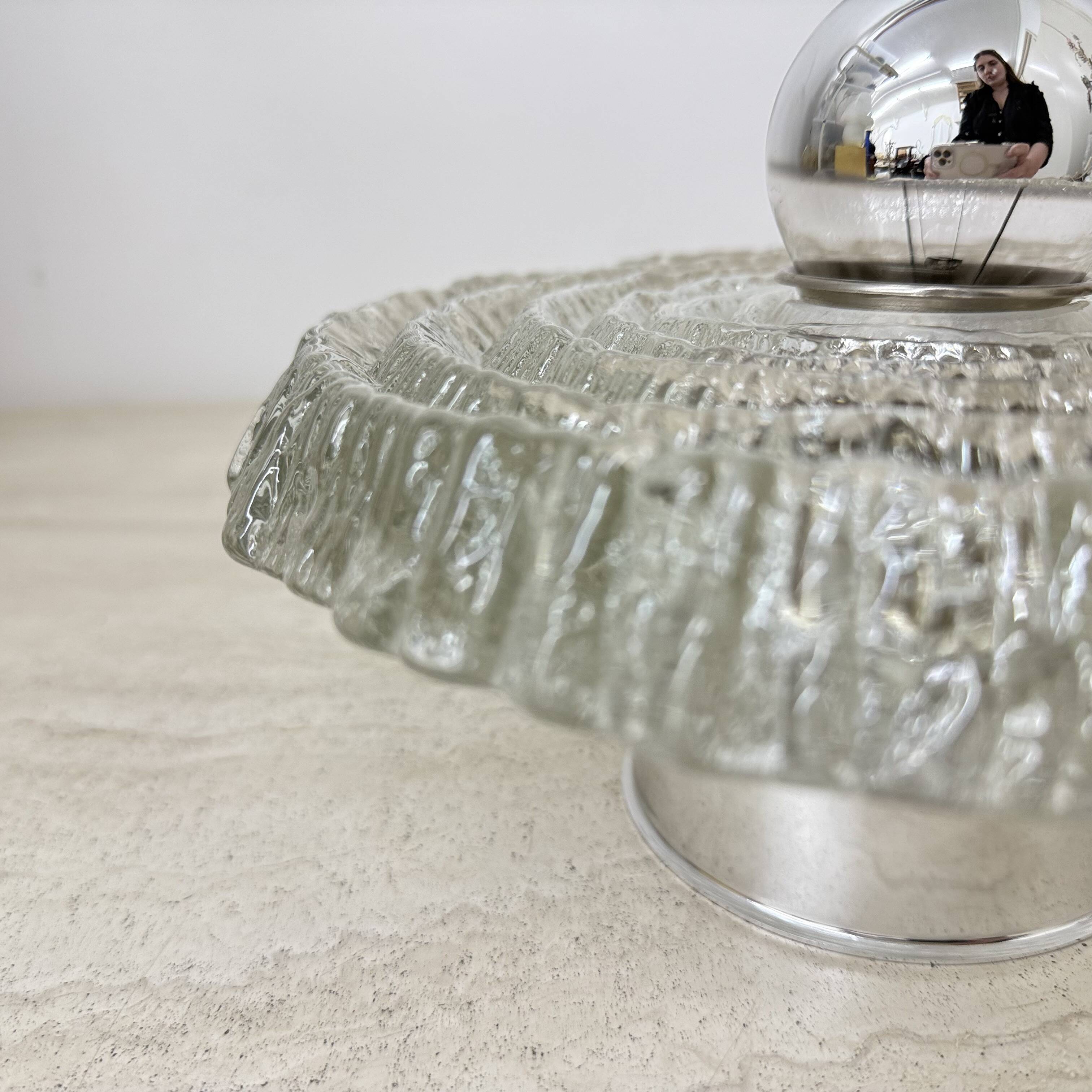 Thick Structured Ice Glass Wall Light Flush Mount by Peill & Putzler , 1970