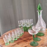 Antique crystal tableware set of carafe and tasting glasses from the 1900s
