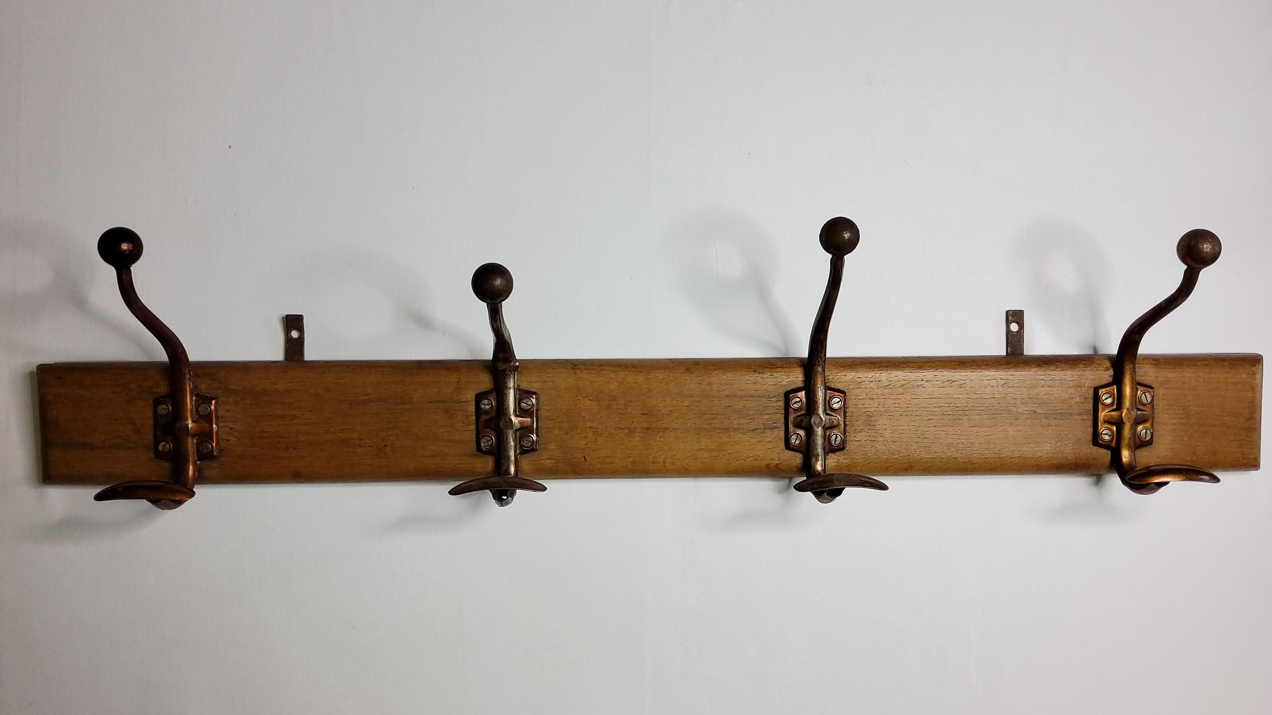 School wall coat rack, antique, 4 hooks, 100 cm