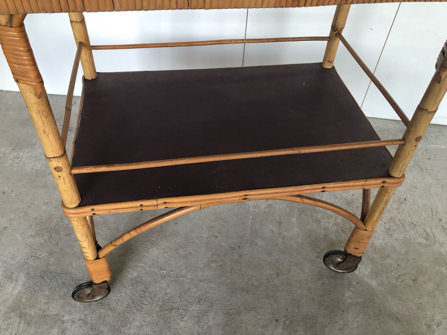 Rattan service on vintage wheels