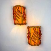 Pair of mid-century rattan wall sconces, circa 1970s, Italy