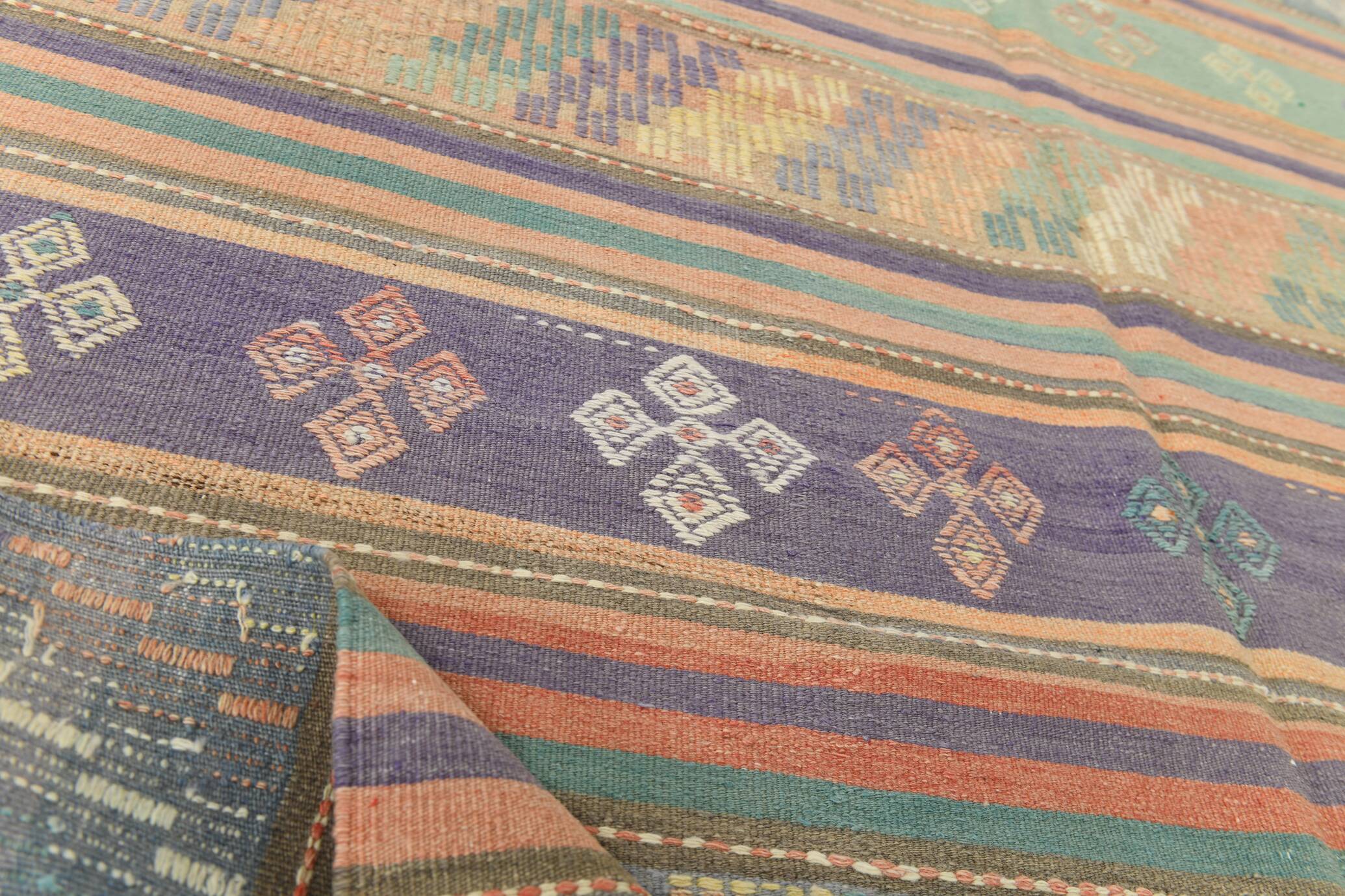 6x9 Faded Purple Anatolian Kilim Rug, 172x274Cm Bohemian Kilim