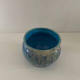 Blue enameled plant pot