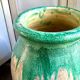 Biot jar, plant pot in beige and green glazed ceramic