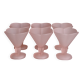 Fidenza, Italy. 6 frosted pink glass ice cream bowls.