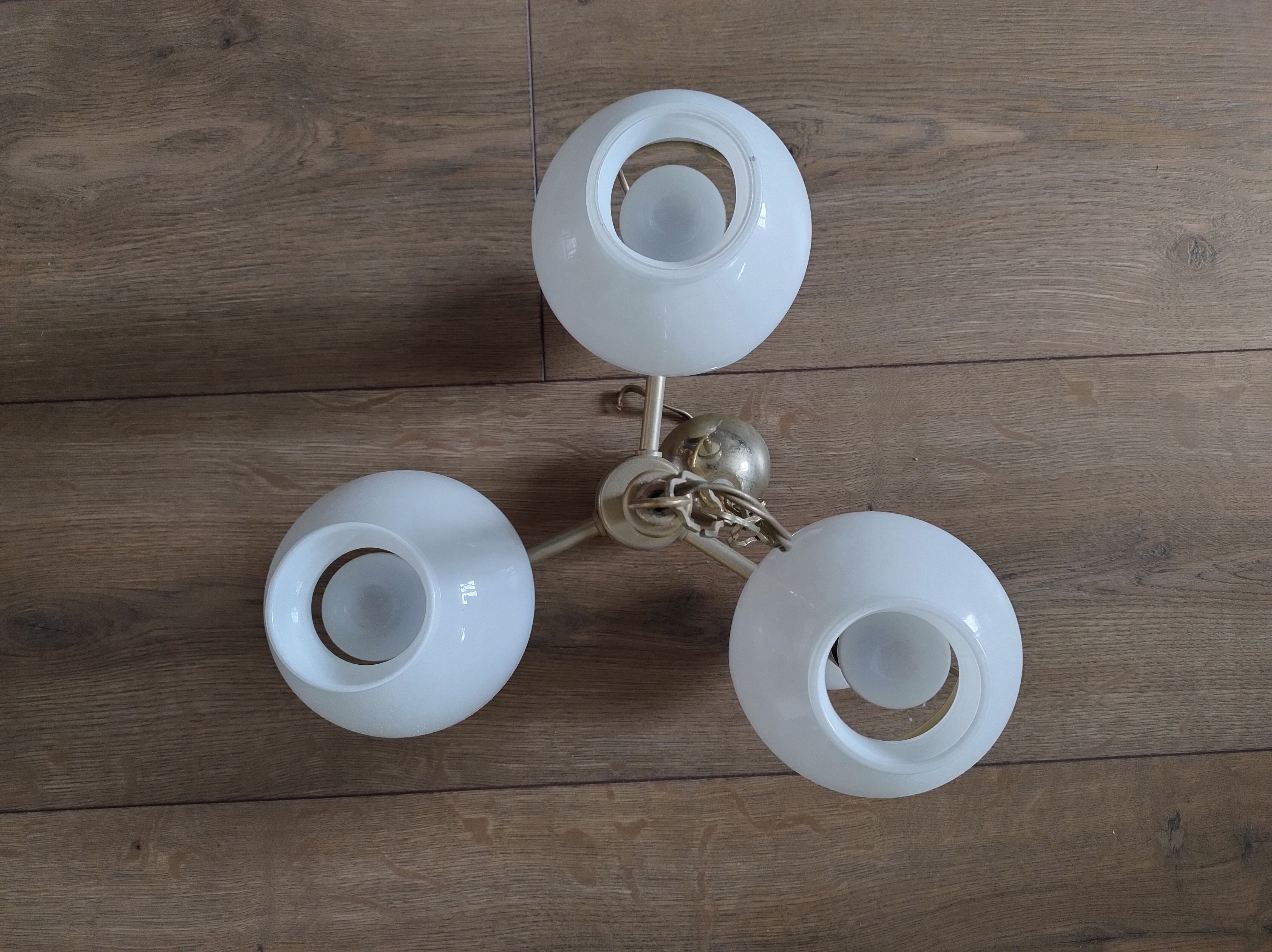 Suspension with 3 brass/opaline lights and its wall light.