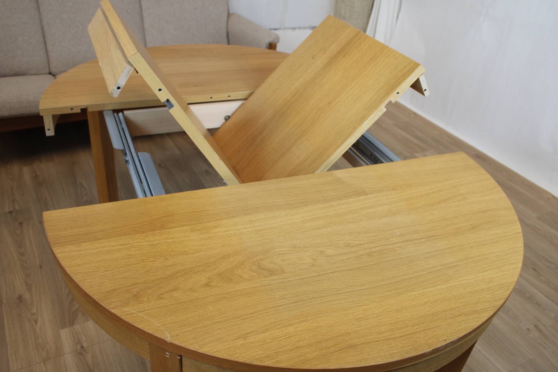 Vintage Round Oak Dining Table with Butterfly Extension 1960s Denmark
