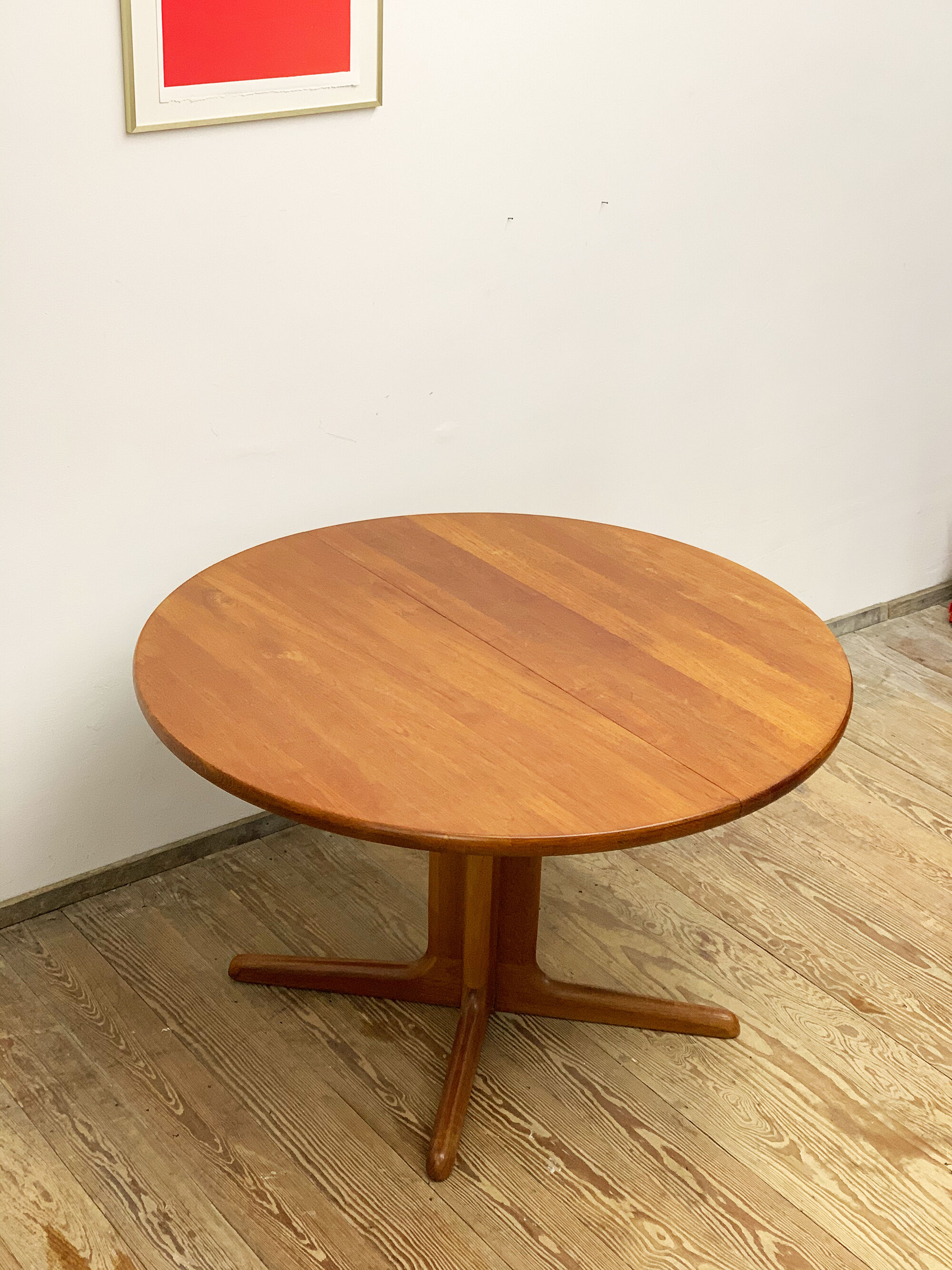 Extendable round mid century teak dining table, 1950s, Denmark