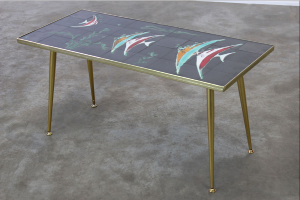 Table basse mid-century avec carreaux de céramique par Denisco
