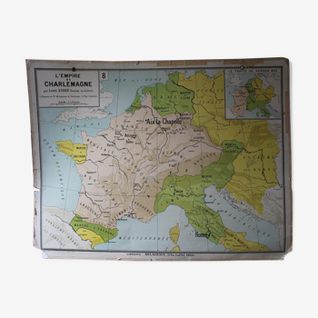 Carte scolaire ancienne n°8 "L'Empire de Charlemagne" / n°7 "Le monde arabe"