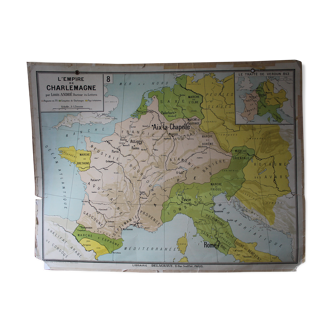 Carte scolaire ancienne n°8 "L'Empire de Charlemagne" / n°7 "Le monde arabe"