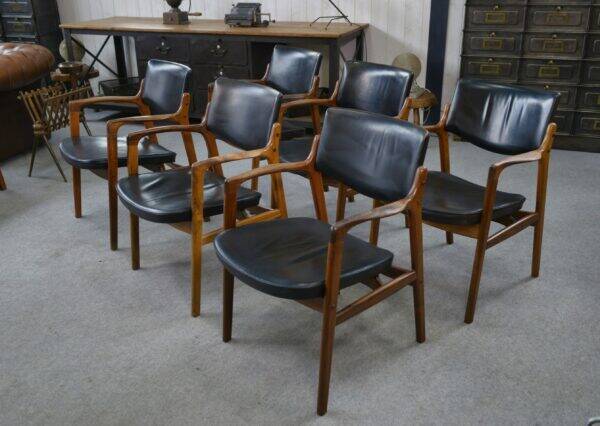 Ensemble de 6 fauteuils scandinaves en cuir et palissandre par Gondo Gravesen pour l’Atelier Bondo Gravesen Snedkerier 1960’s