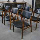Ensemble de 6 fauteuils scandinaves en cuir et palissandre par Gondo Gravesen pour l’Atelier Bondo Gravesen Snedkerier 1960’s