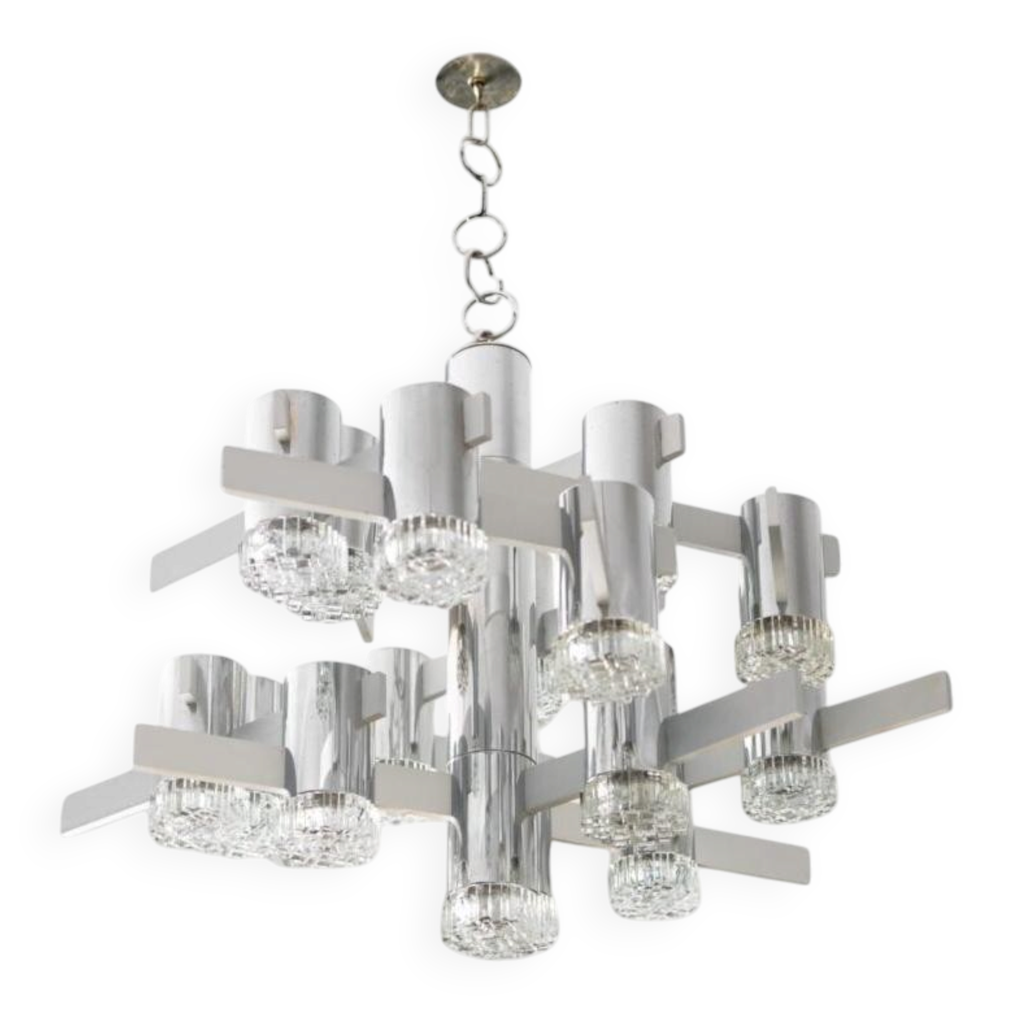 Chrome-plated Steel Ceiling Lamp by Gaetano Sciolari